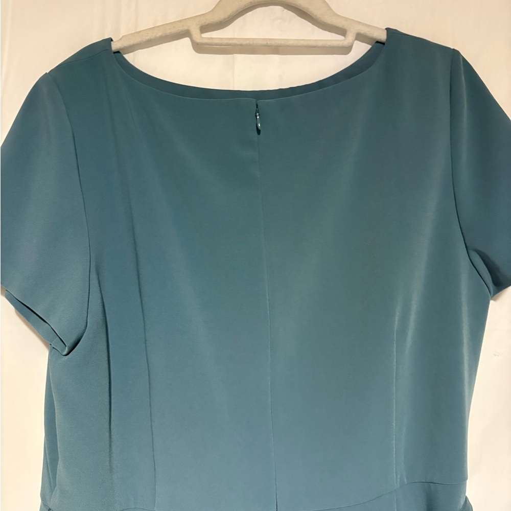 Ann Taylor Teal Short-Sleeve Midi Dress with Waist Tie - Picture 8 of 14